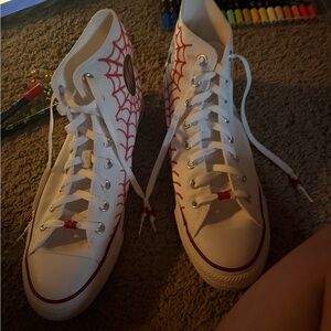 White Converse with Spiderman design
